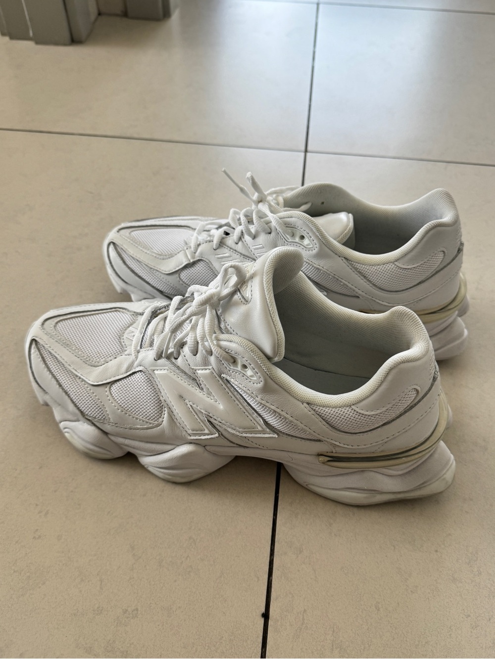 New Balance White Mesh & Leather Runner Sneakers with Subtle Gold Accent